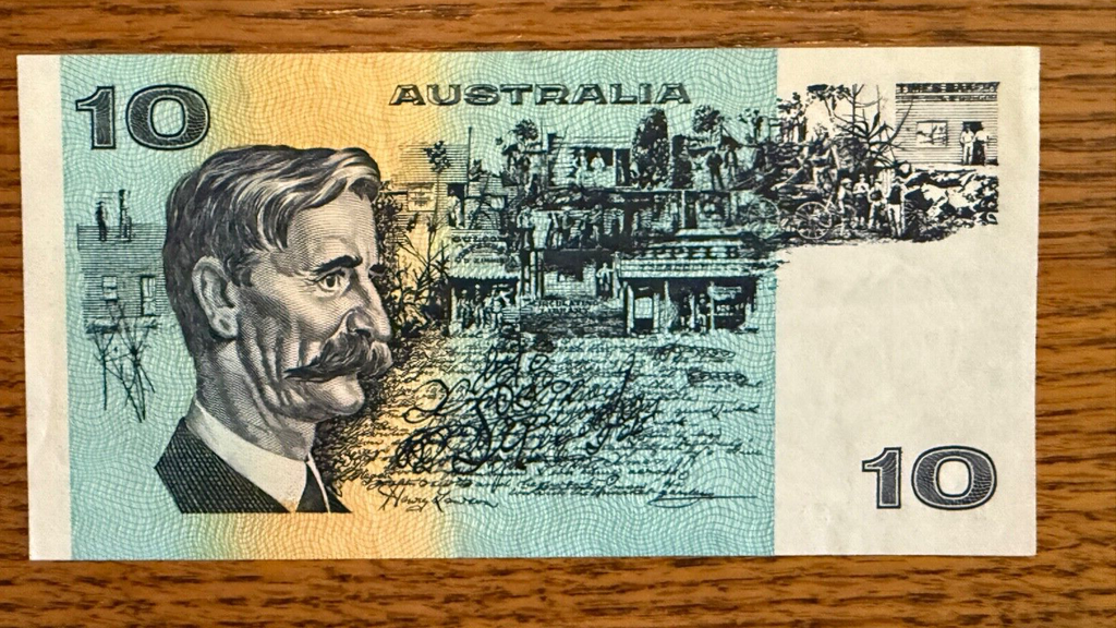 Australia 10 dollars P-45e ND 1984–1989 UNC Johnston/Fraser signatures1
