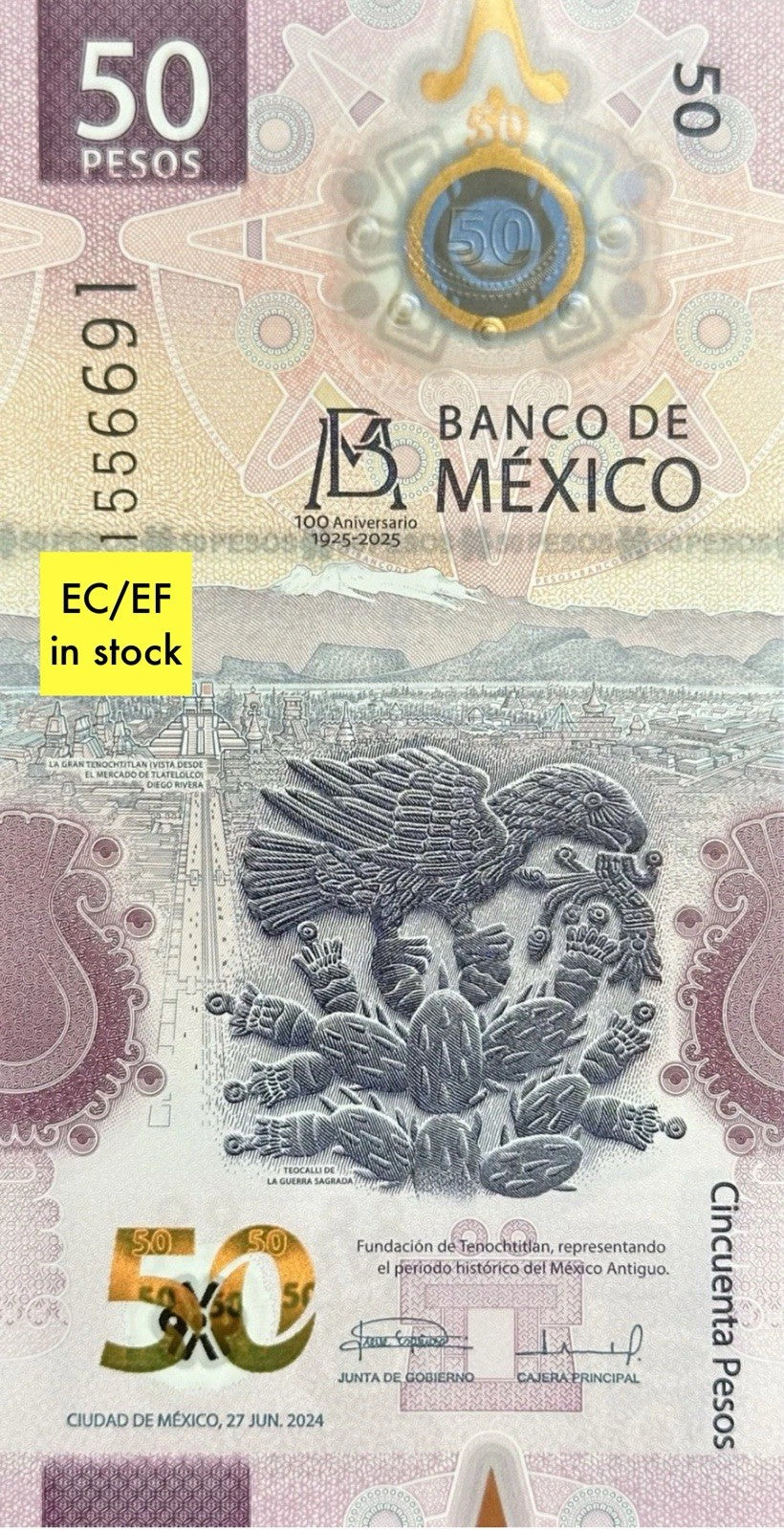 AXOLOTL AJOLOTE Mexico 50 Pesos — commemorative — UNC P133 W138 2024 “fish”2
