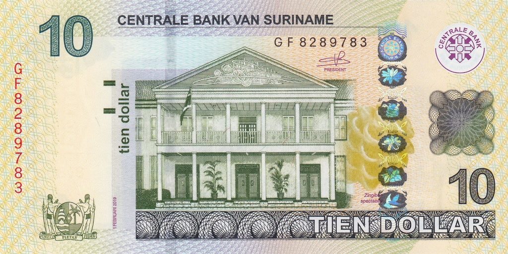 Suriname 10 dollars 2019 P-163 P-163c UNC B0813