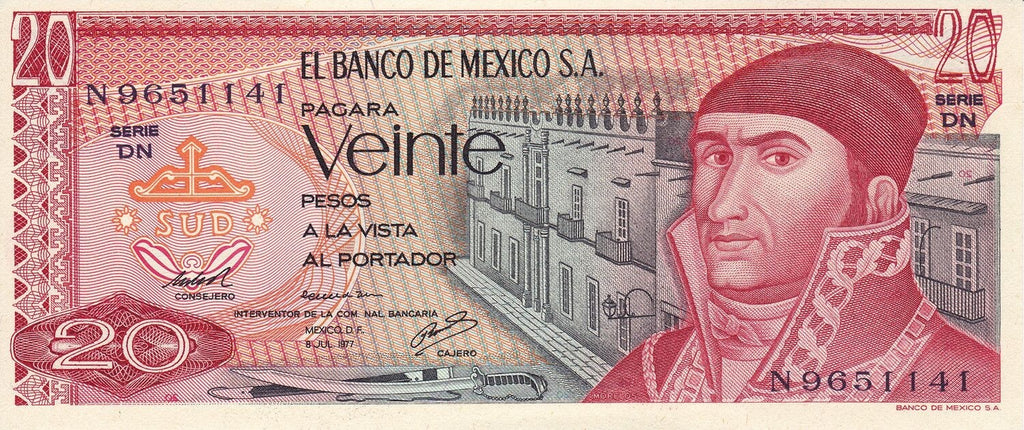 Mexico 20 Pesos 1972–1977 (P-64a-d) XF or better (some AU/UNC) B0390