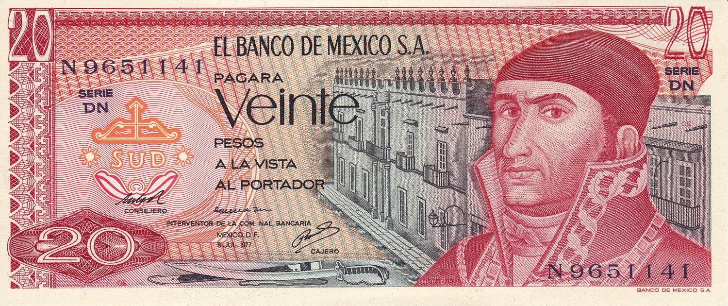 Mexico 20 Pesos 1972–1977 (P-64a-d) XF or better (some AU/UNC) B0390