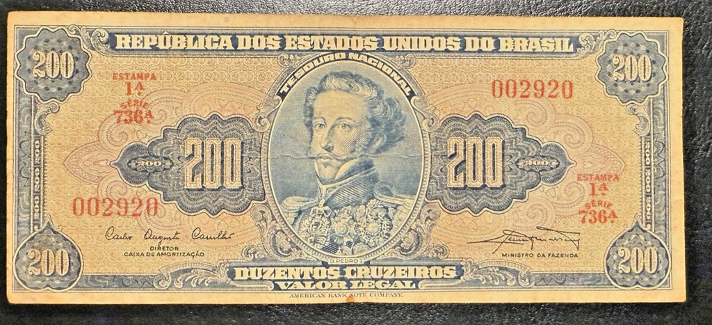 Brazil 200 cruzeiros 1961 P-171a C041 F-VF series 736  14r0