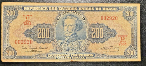 Brazil 200 cruzeiros 1961 P-171a C041 F-VF series 736  14r0