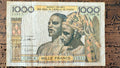 West African States IVORY COAST 1000 francs P-103Ai s/n 11815 NO TARIFFS to USA0