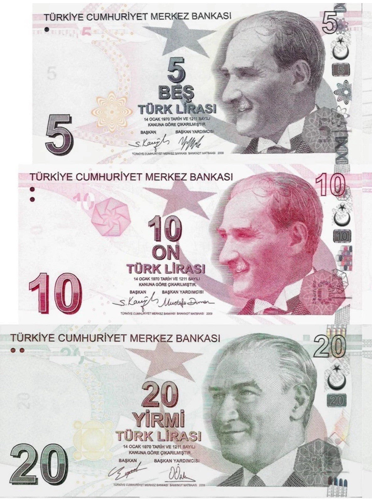 Turkey Türkiye 3 Pc Uncirculated Set 5 10 20 Liras0