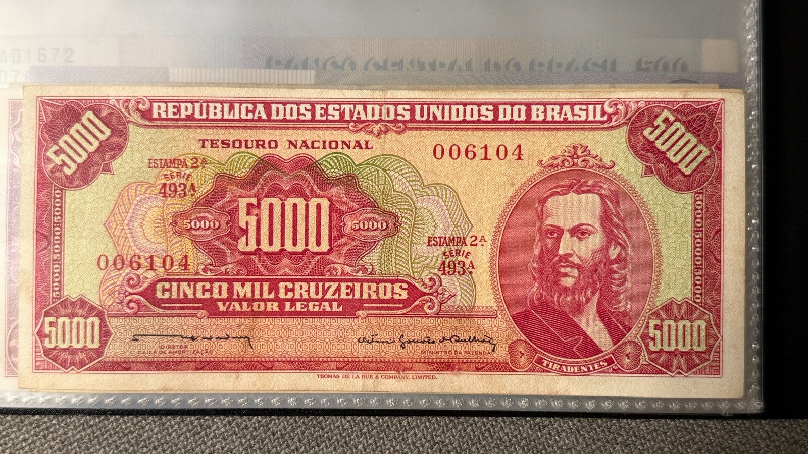 Brazil 5000 Cruzeiros ND 1964 est XF P-182b C108 Series 493 s/n 0061040
