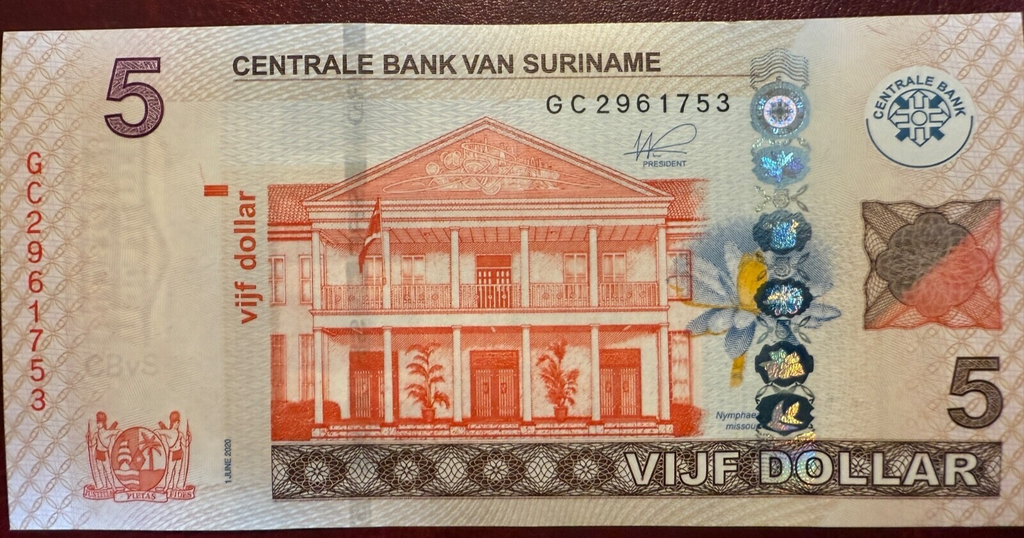 Suriname 5 Dollars P-162 ND 2020 UNC - Combine Shipping0