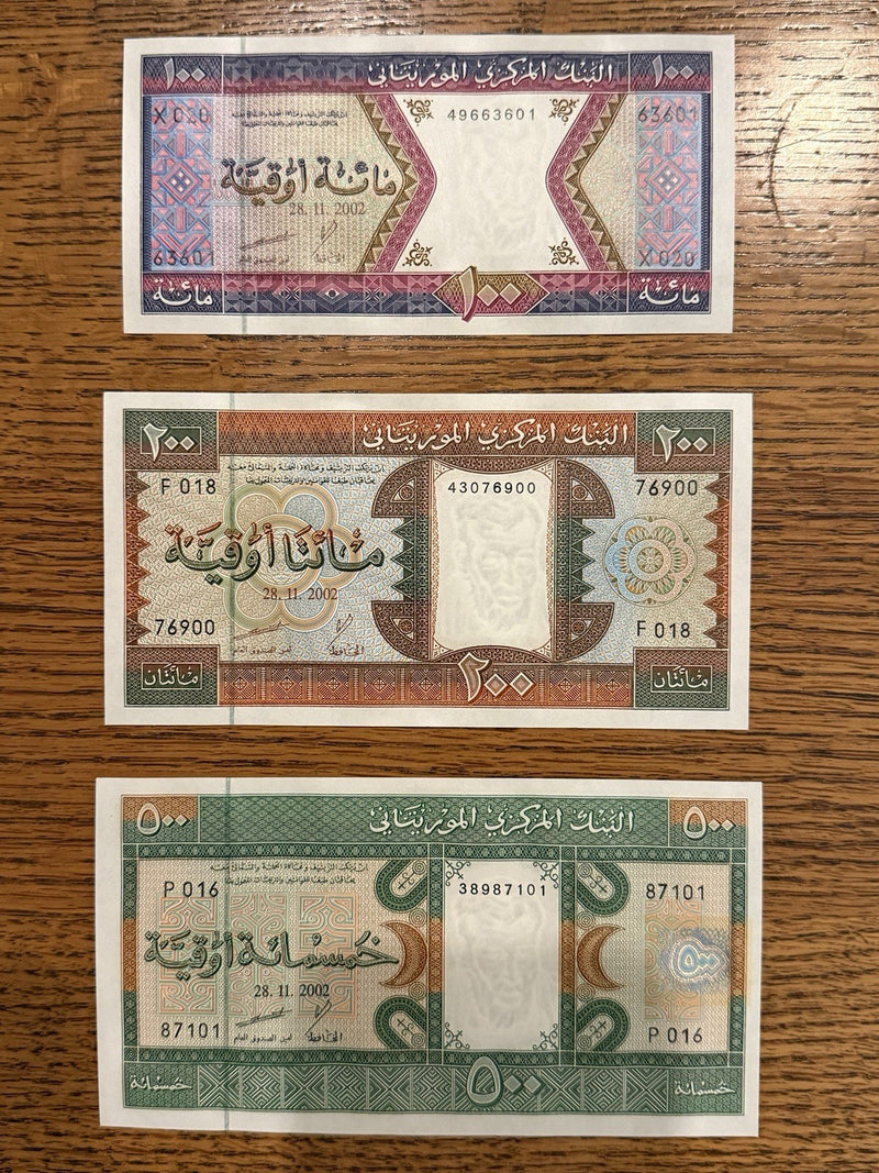 STUNNING Mauritania UNC Set 100 200 500 Ouguiya 2013-2015 Hybrid P-16b P-17 P-180