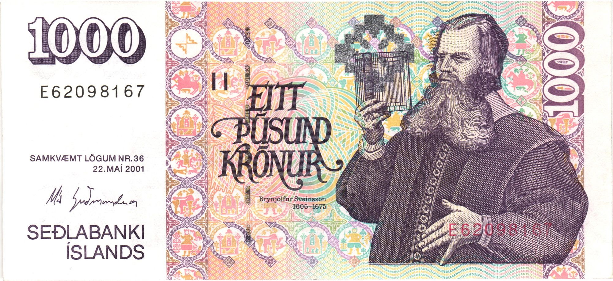 Iceland P-59(6) 1000 Kronur 2001 (2009) UNC sig. MG—Cathedral