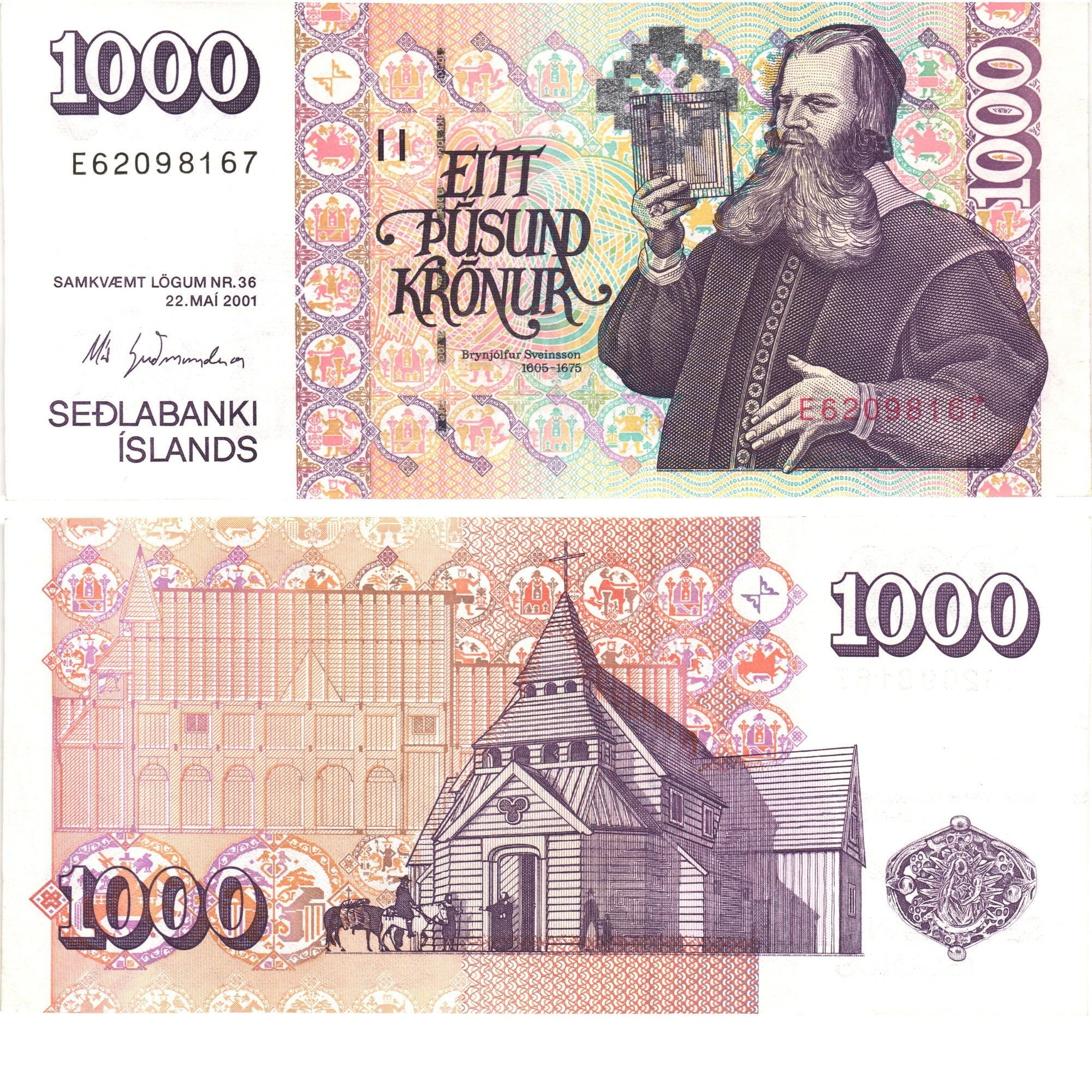 Iceland P-59(6) 1000 Kronur 2001 (2009) UNC sig. MG—Cathedral
