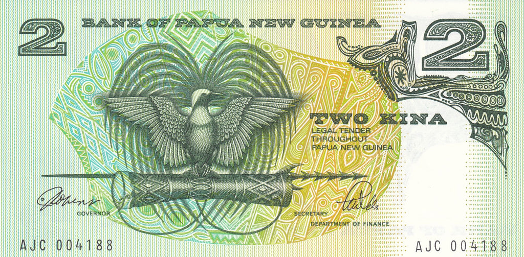 Papua New Guinea P-5c 2 Kina ND 1989-1991 UNC uncirculated—Bird of Paradise