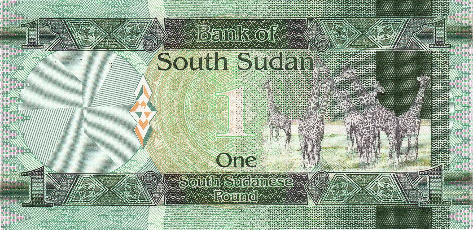South Sudan P-5 1 Pound 2011 UNC Giraffes