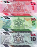 Trinidad and Tobago P-60  P-61 P-62 Current 3 pc Set Polymer 1 5 10 dollars 2020 UNC