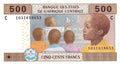 Central African States P100bsc P606Ce 500 Francs 2002 2017 Chad Tolli/Angue