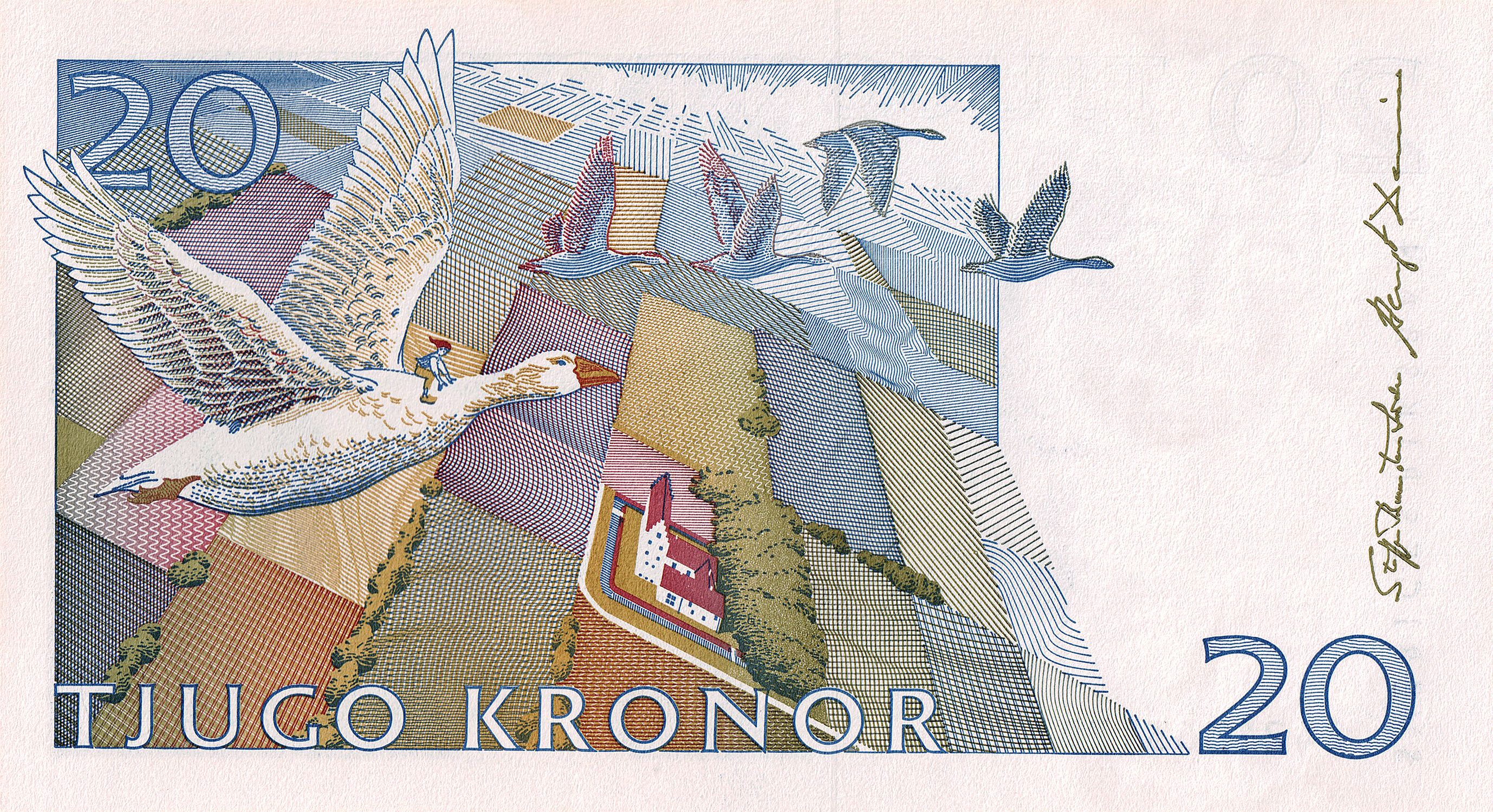 Sweden P-61 20 Kronor 1991-1995 VF—Selma Lagerlöf—Nils Holgersson