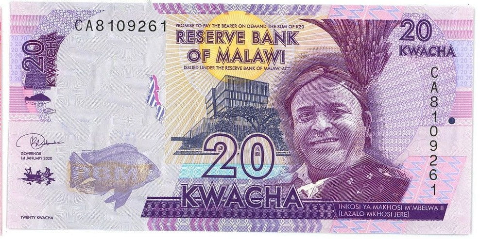 Malawi P-63f 20 Kwacha 2020 UNC—Purple—Tribal Chief—Teachers—Teaching