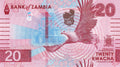 Zambia P-63 20 Kwacha 2024 UNC—Mauve (Pink/Lavender)—Water Buffalo—Waterfalls