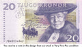 Sweden P-63 20 Kronor 1997-2008 VF+—Writer Lagerlöf—Goose—Woman—LGBT