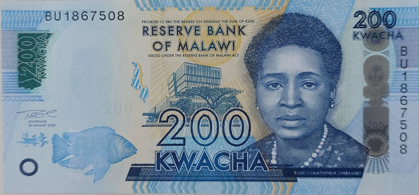 Malawi P-65A 200 Kwacha 2022 UNC—Rose Chibambo—New Parliament