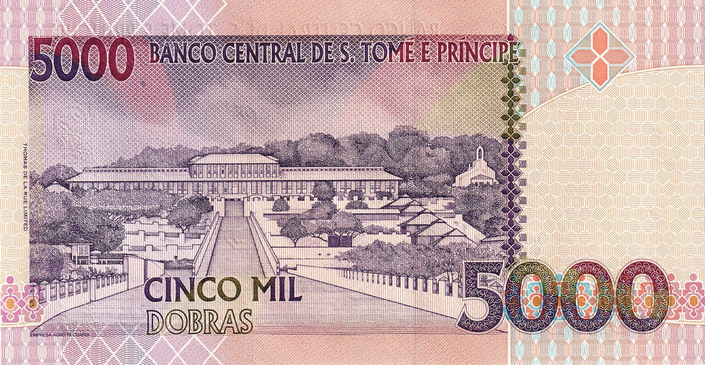 Sao Tome and Principe P-65a 5000 dobras 1996 UNC｜Anti-Slavery Leader｜starling bird