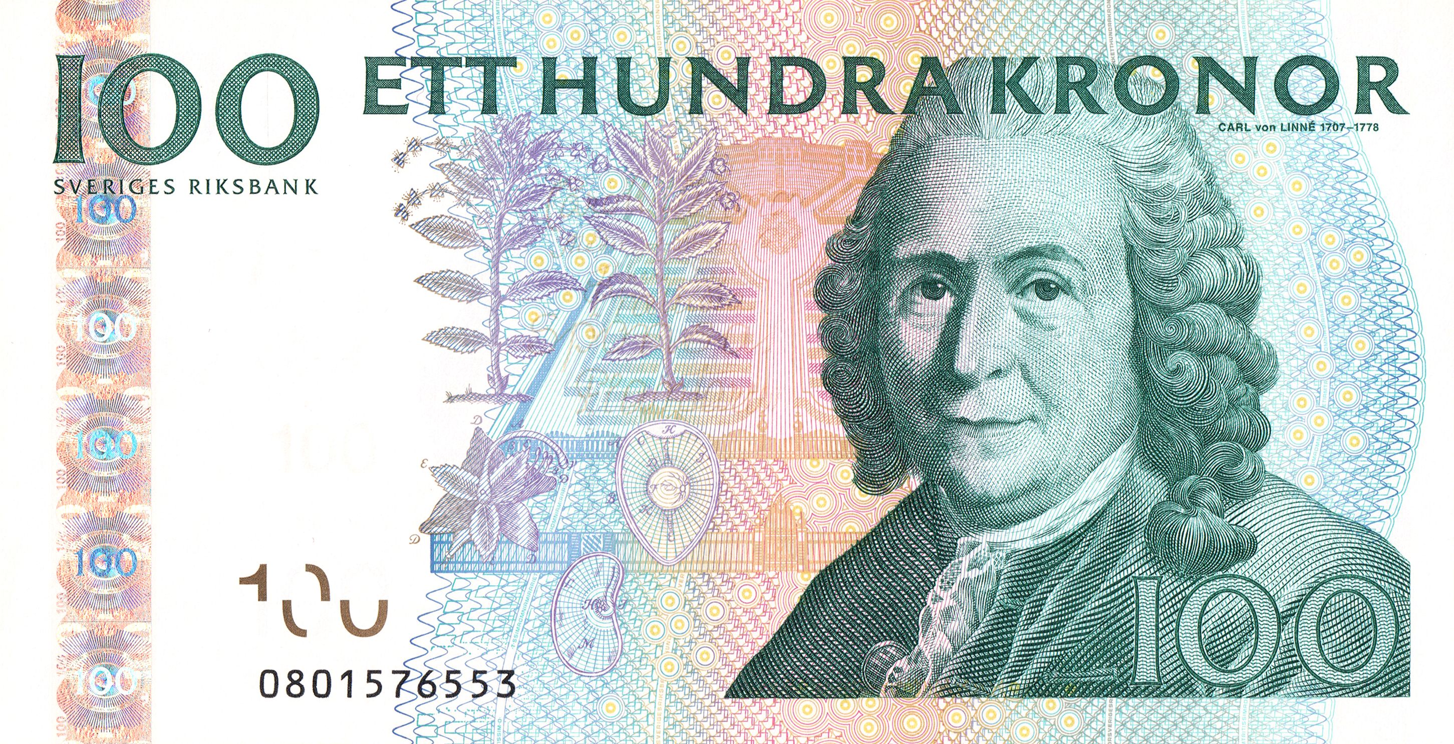 Sweden P-65 100 kronor 2001-2014 VF Very Fine | Bee | Flower | Carl von Linné