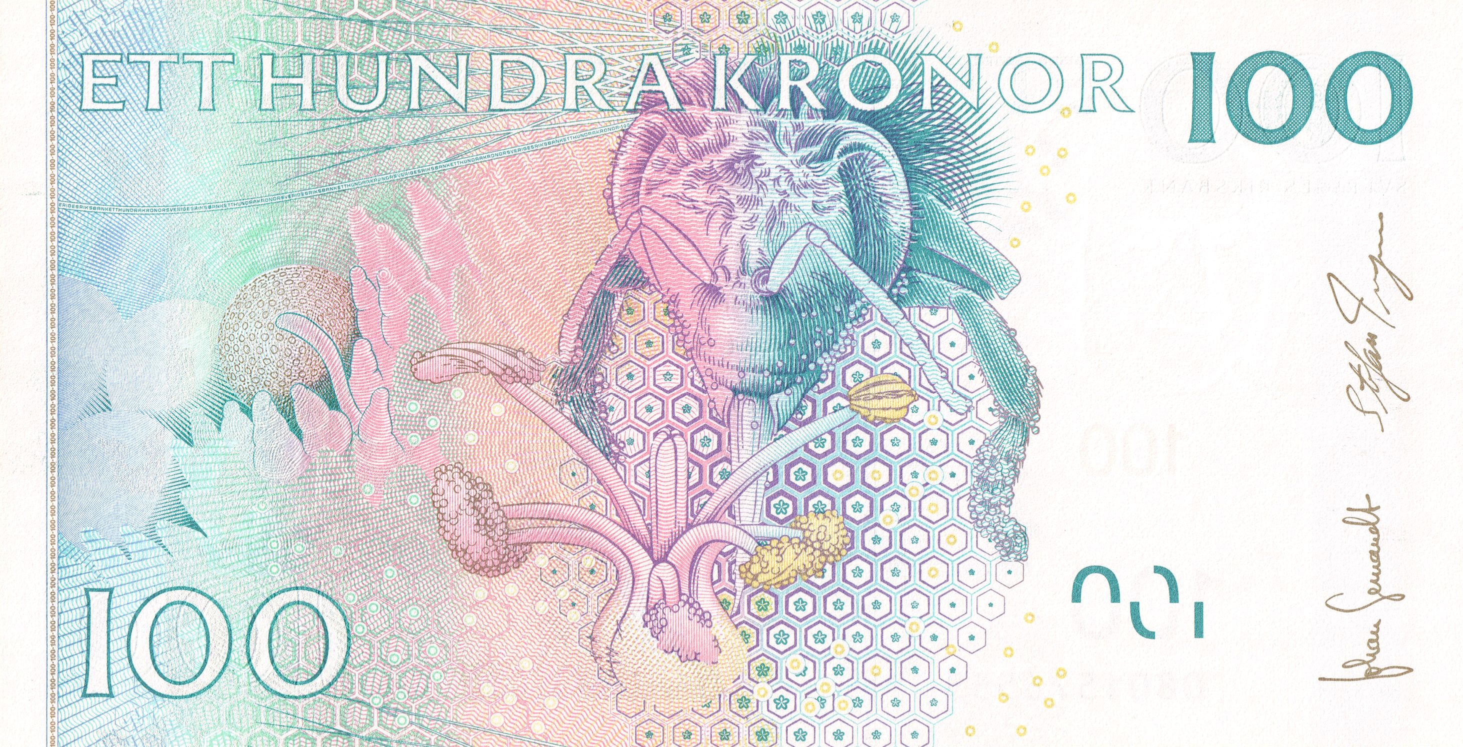 Sweden P-65 100 kronor 2001-2014 VF Very Fine | Bee | Flower | Carl von Linné