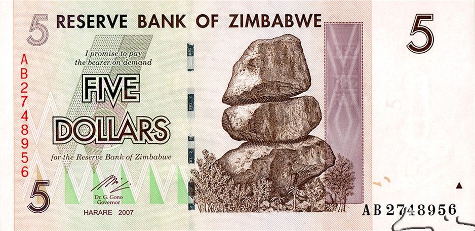 Zimbabwe P-65 1 Dollar 2007 VF Brown and Green