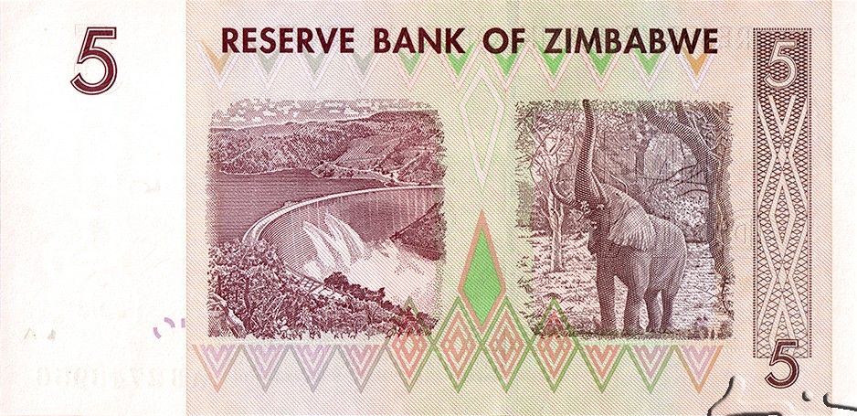 Zimbabwe P-66 5 Dollars 2007 VF Brown and Green