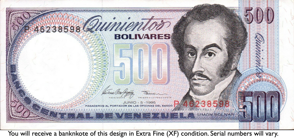 Venezuela P-67e 500 Bolívares 1995-06-05 XF Extra Fine—Purple—Bolívar—Orchids