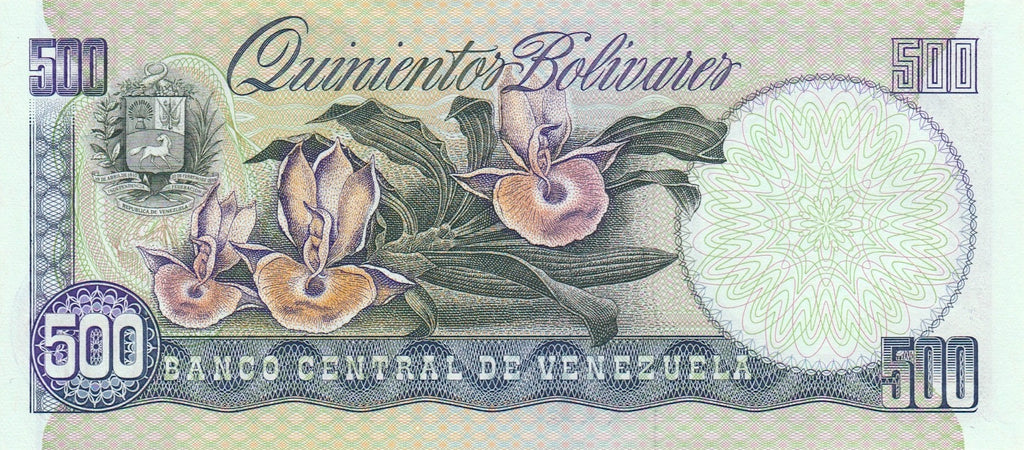 Venezuela P-67e 500 Bolívares 1995-06-05 XF Extra Fine—Purple—Bolívar—Orchids