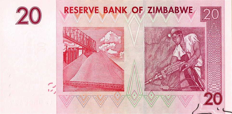 Zimbabwe P-68 20 Dollars 2007 VF Red