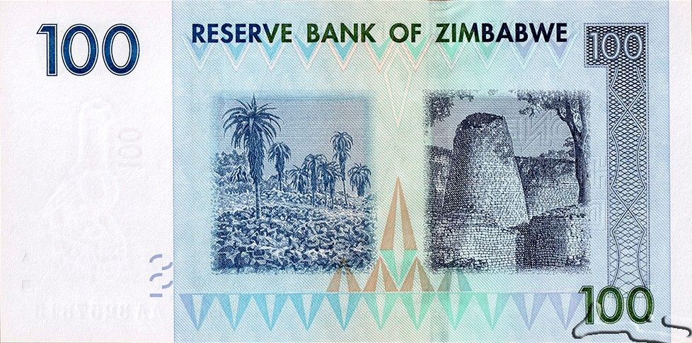 Zimbabwe P-69 100 Dollars 2007 VF Very Fine Light Blue