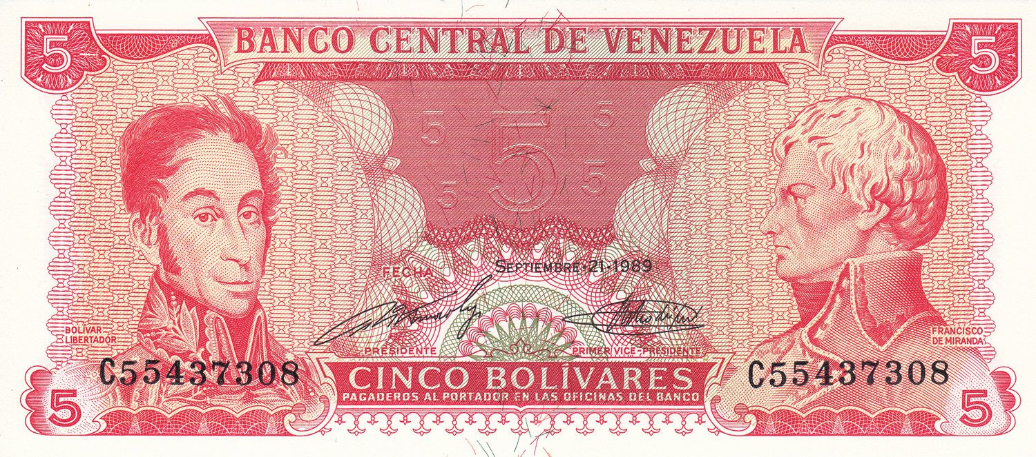Venezuela P-70 5 bolívares 1989 UNC