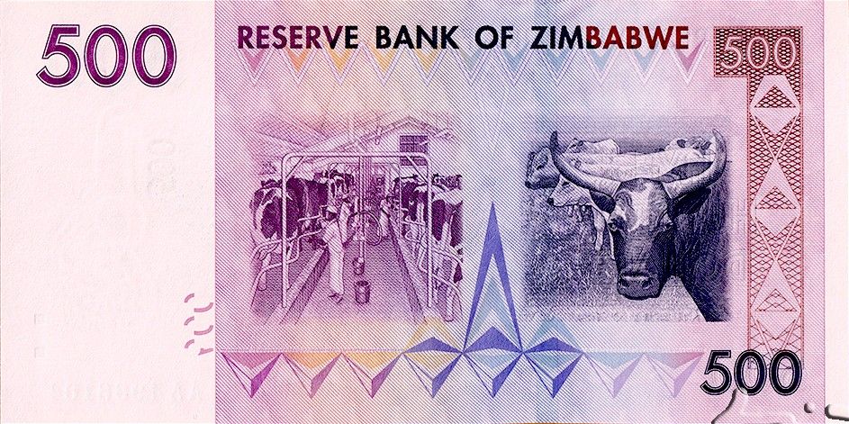 Zimbabwe P-70 500 Dollars 2007 VF Very Fine Lavender