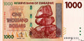 Zimbabwe P-71 1000 Dollars 2007 VF Light Orange