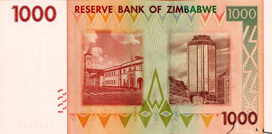 Zimbabwe P-71 1000 Dollars 2007 VF Light Orange