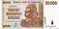 Zimbabwe P-73 20000 Dollars 2008 VF Brown and Green