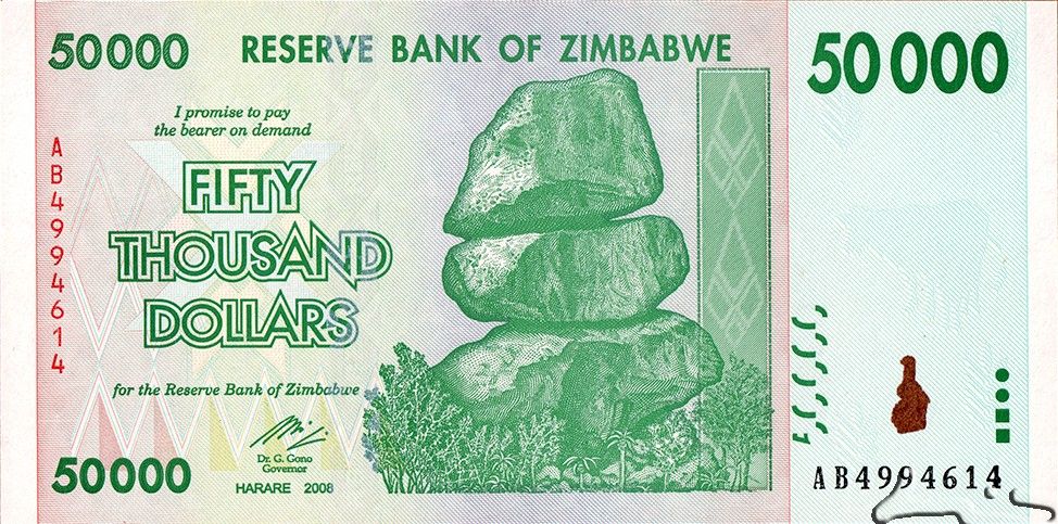 Zimbabwe P-74 50000 Dollars 2008 VF Green