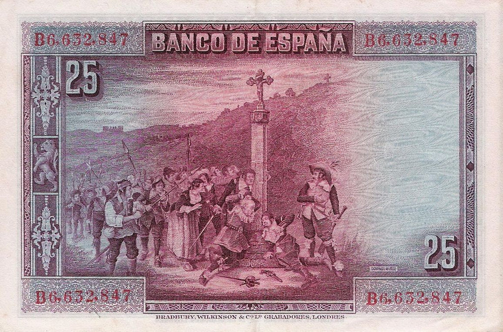 Spain P-74c 25 pesetas 1928 VF｜Calderón de la Barca