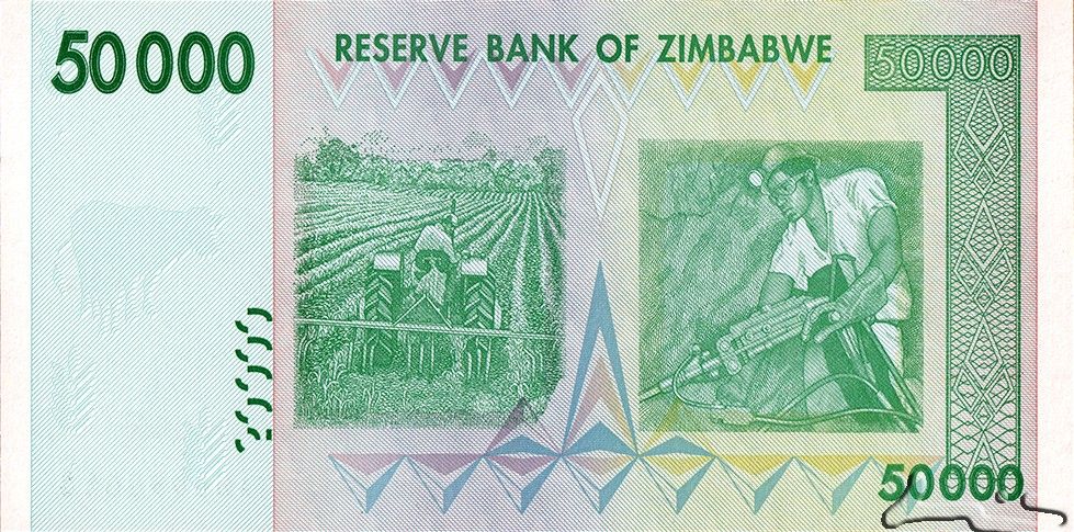 Zimbabwe P-74 50000 Dollars 2008 VF Green