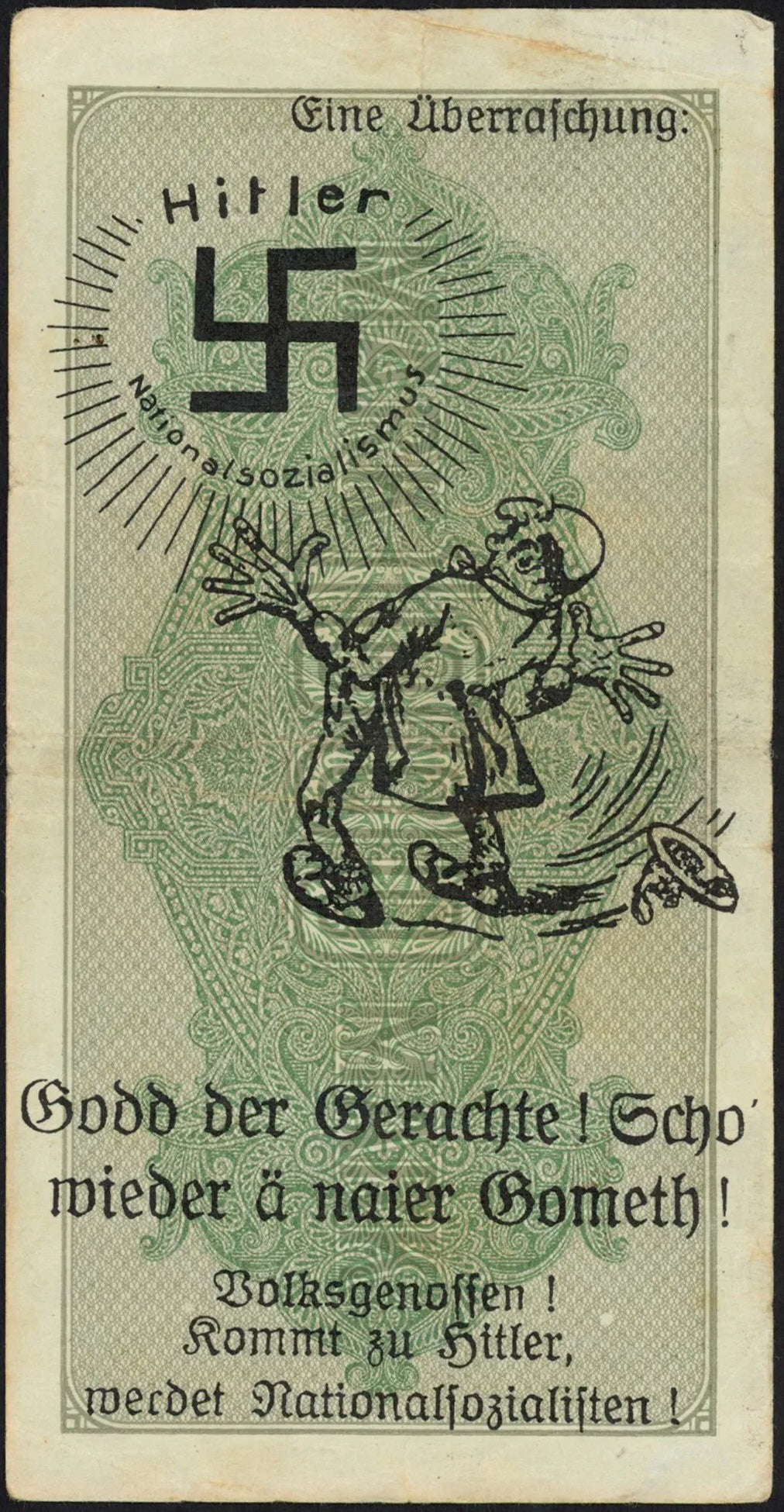 Germany Nazi Anti-Semitic Hitler Swastika Overprint on 1000 Mark P-76 Banknote FVF