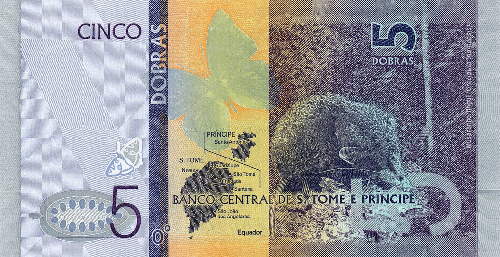 Sao Tome e Principe P-76a 5 Dobras 2020 UNC｜purple｜butterfly｜shrew