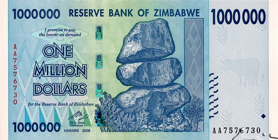 | 5 Pcs Lot 5x Zimbabwe P-77 1000000 Dollars 2008 VF+ Very Fine Plus—1 Million Dollars