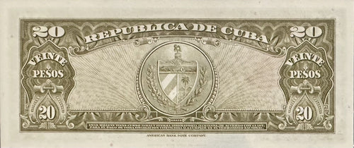 Caribbean P-80b 20 pesos 1958 VF Very Fine ivory/beige