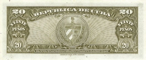Caribbean P-80c 20 pesos 1960 VF Very Fine ivory/beige signature CG