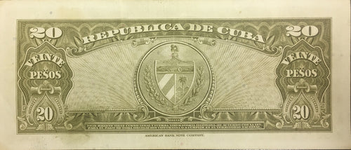 Caribbean P-80a 20 pesos 1949 VF ivory/beige