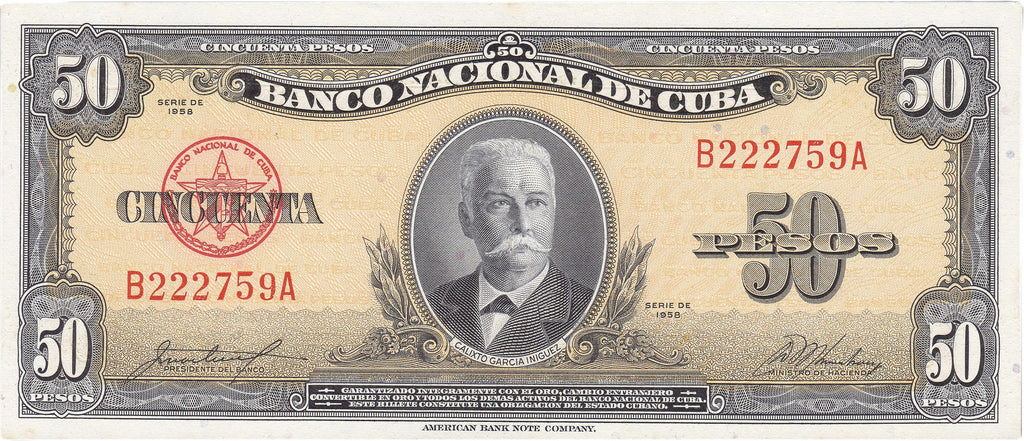 Caribbean P-81b 50 pesos 1958 XF | García