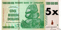 | 5 Pcs Lot 5x Zimbabwe P-77 1000000 Dollars 2008 VF+ Very Fine Plus—1 Million Dollars