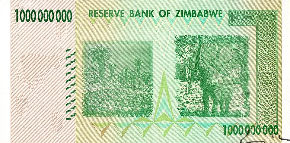 Zimbabwe P-83 1000000000 Dollars 2008 VF+ Very Fine Plus—One Billion Dollars