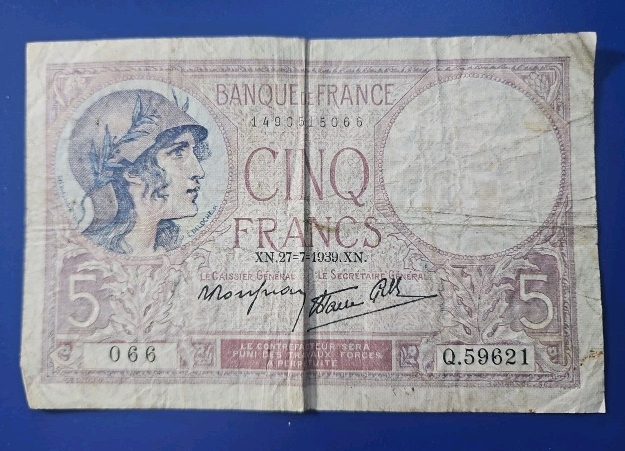 France P-83 5 Francs 1939 F Fine